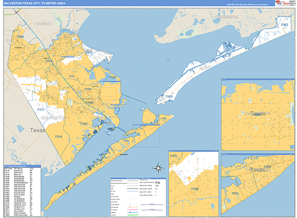 Galveston-Texas City Metro Area Wall Map